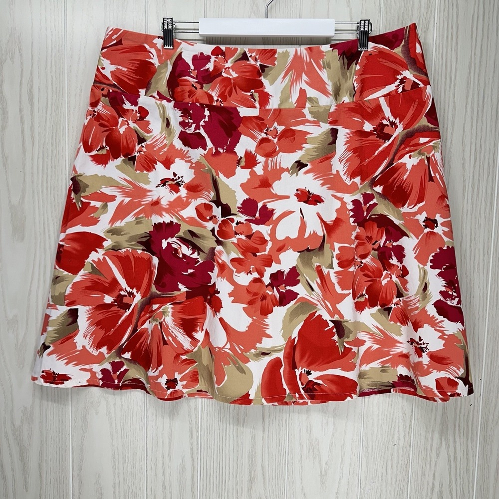 Lane Bryant A-Line Skirt Womens 22W Pink Red Floral Knee Length Side Zip Stretch